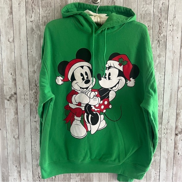 Disney Tops - Disney Mickey and Minnie Christmas Hoodie Sweatshirt Green XL